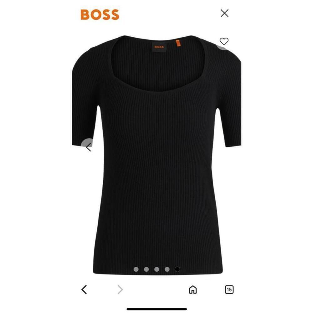 NWT BOSS SQUARE-NECK SHORT-SLEEVED SWEATER IN RIBBED STRETCH FABRIC XL